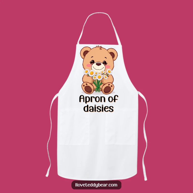 Funny Teddy Bear Daisy Bouquet Apron: Cook with Cheer - Whimsical Kitchen Gift