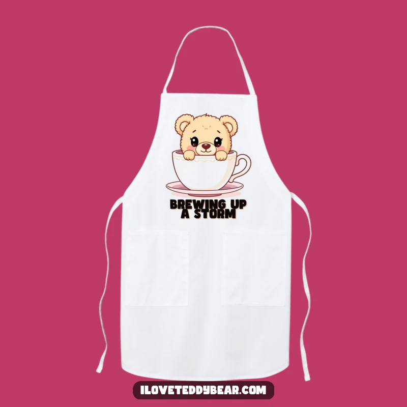 Funny Teddy Bear Teacup Peek Apron - Kitchen Fun & Cute Gift