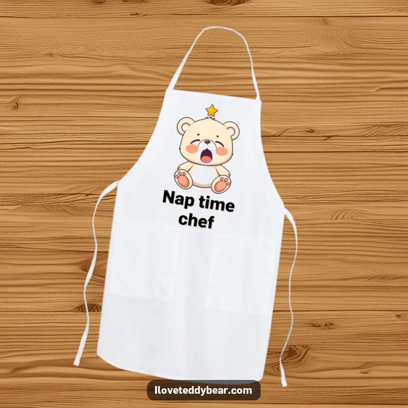 Funny Sleepy Teddy Bear Apron: A teddy bear yawning under a starry sky, adding a touch of sleepy charm to the kitchen.