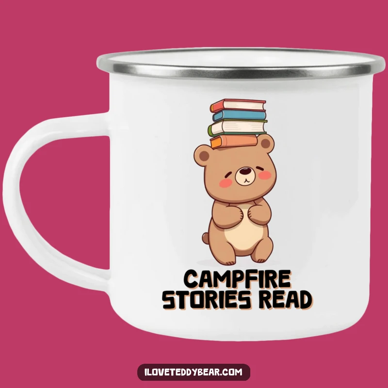 Funny Giggling Bear Book Stack Camping Mug - Read by the Fire Gift