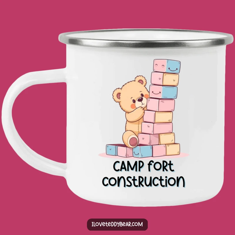 Funny Teddy Bear Block Tower Fail Camping Mug - Adventure-Ready Humor Gift