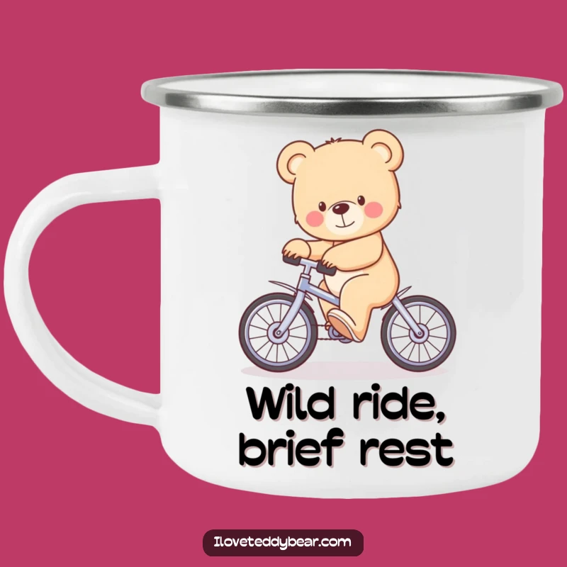 Funny Teddy Bear Unicycle Wobble Enamel Camping Mug - Outdoor Fun Gift