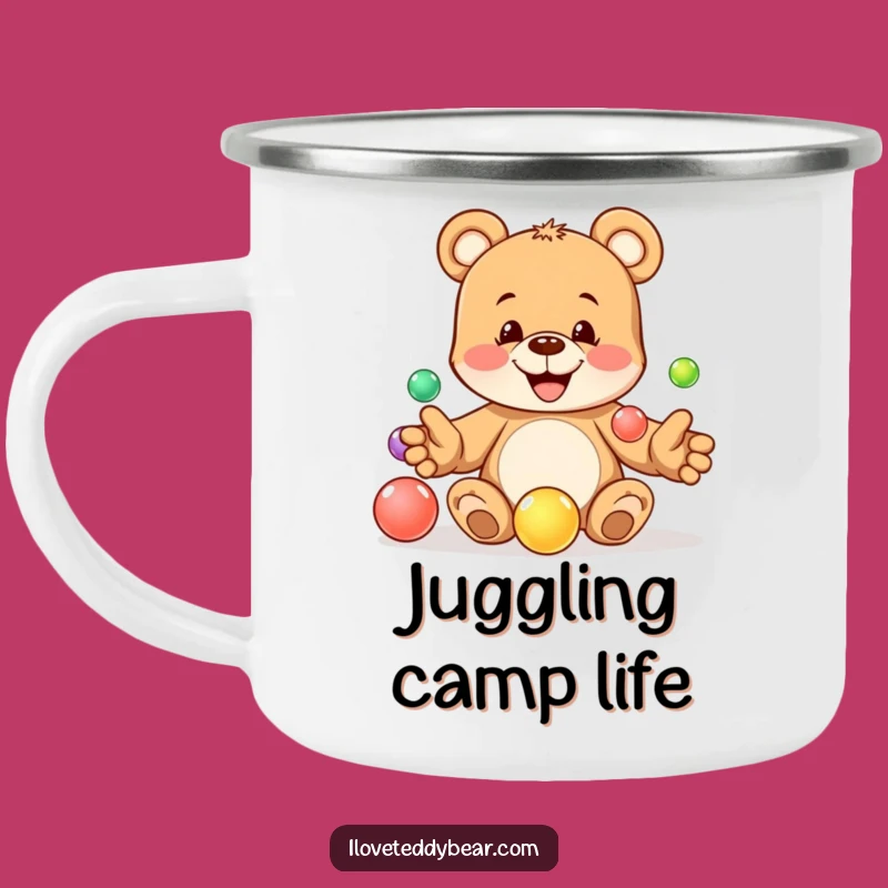Funny Juggling Teddy Bear Marble Camping Mug - Outdoor Play, Perfect Funny Gift