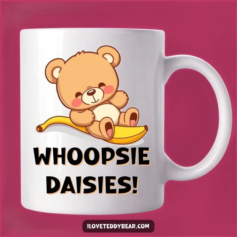 Funny Teddy Bear Banana Slip Mug - Hilarious Cartoon Gift for Bear Lovers