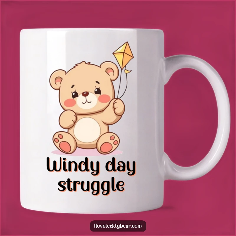 Funny Teddy Bear Kite Struggle Mug - Hilarious Determined Gift for Dreamers
