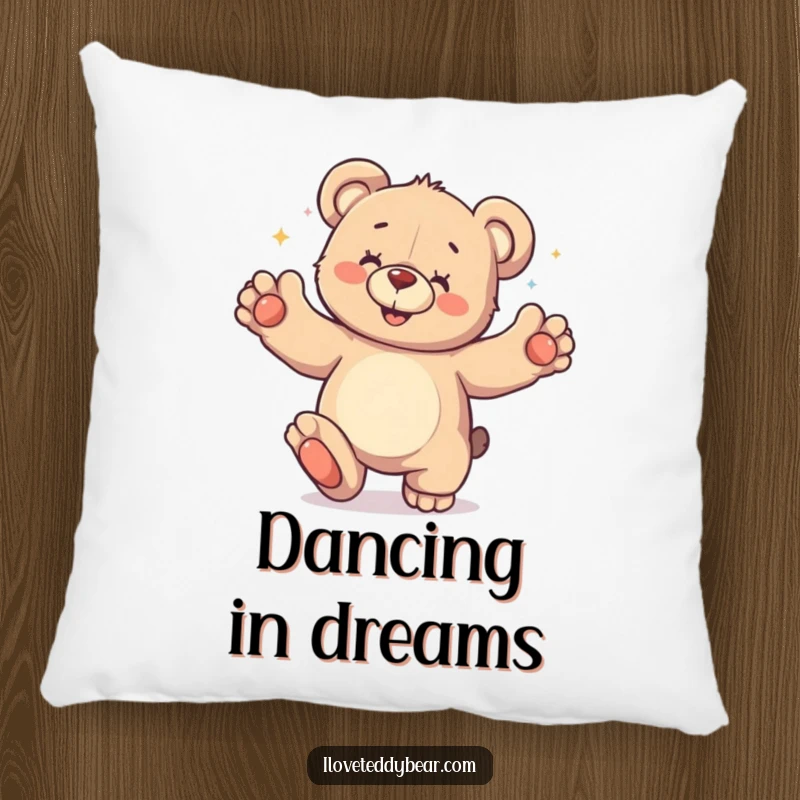 Funny Pillow featuring a teddy bear in a silly dance pose with paws in the air, bringing playful energy and charm to any space.