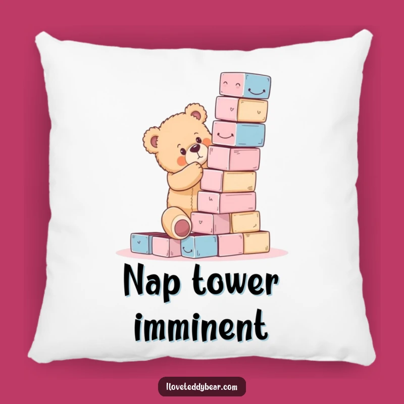 Funny Teddy Bear Block Tower Fail Pillow - Cozy & Comical Accent