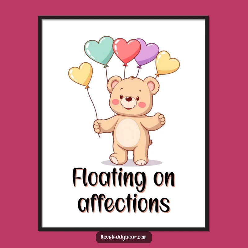 Funny Teddy Bear Juggling Hearts Digital Art Print - Instant Joyful Decor