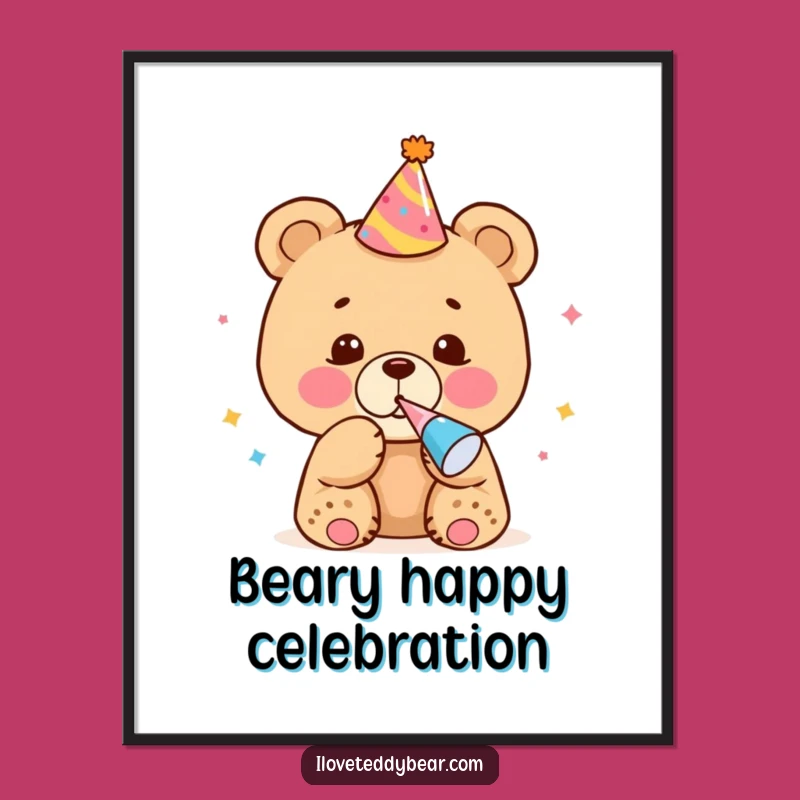Instantly download and print this joyful artwork of a bear cub celebrating. Perfect for party decorations or cheerful home accents.