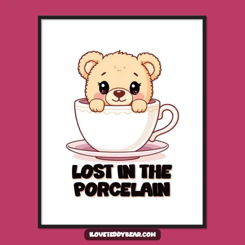 Funny Teddy Bear Teacup Peek Digital Art Print - Instant Charming Decor