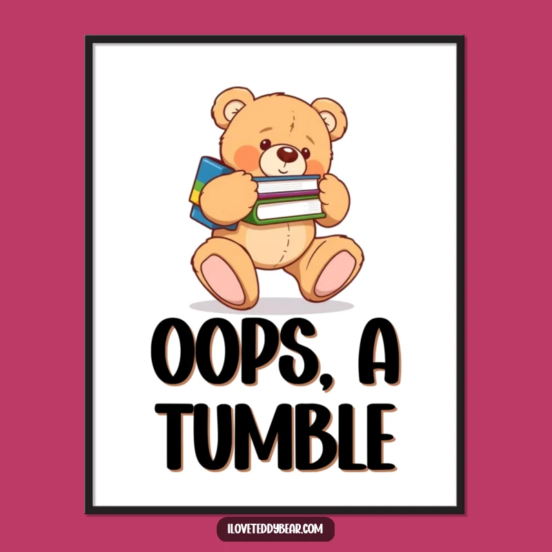 Funny Clumsy Book Bear Digital Print - Hilarious Decor, Perfect Funny Gift