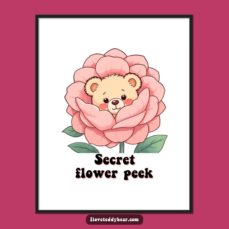 Instantly download and print this adorable digital art of a shy teddy bear peeking from a flower! Perfect for adding gentle, funny charm to your walls.
