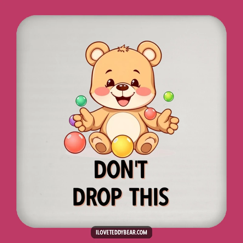 Funny Juggling Teddy Bear Marble Coaster - Playful Surface Protection, Perfect Funny Gift