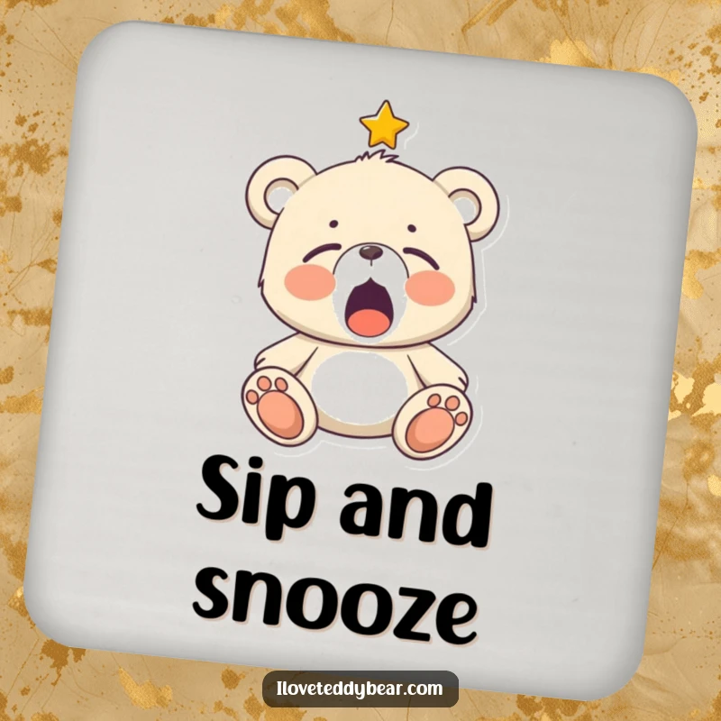 Funny Sleepy Teddy Bear Coaster: A teddy bear yawning under a twinkling star, offering cozy protection for surfaces.