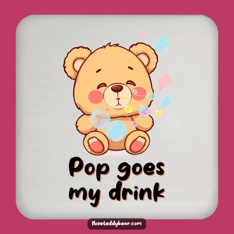 Add a touch of playful charm to your tables with this coaster featuring a teddy bear blowing colorful, delightful bubbles.