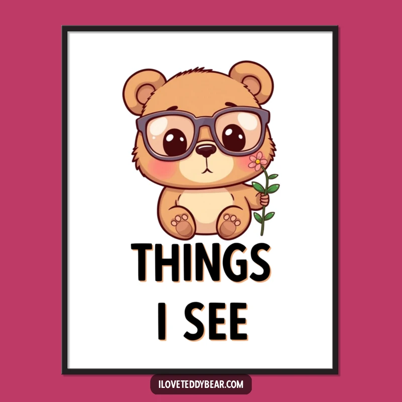 Funny Bear Glasses Flower Surprise Poster - Whimsical Wall Art Gift