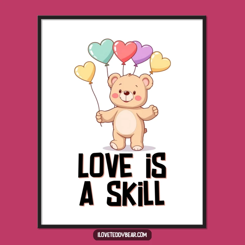Funny Teddy Bear Balloon Juggling Poster - Whimsical Wall Art Gift