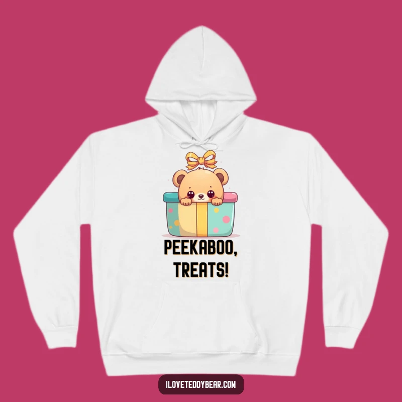 Cozy Funny Peek-a-Boo Bear Present Hoodie - Warm Hug of Surprise Gift