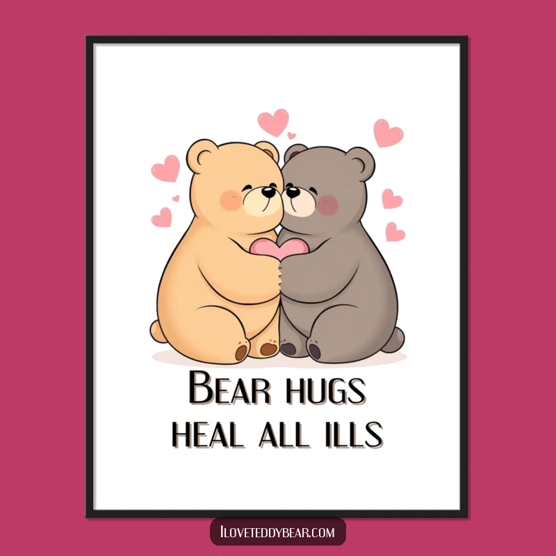 Free Printable Hugging Bears Wall Art: Love Heart Decor Download