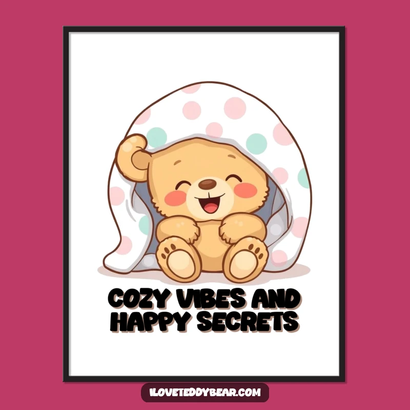 Free Printable Wall Art: Giggling Teddy Bear Blanket, Funny Cozy Decor