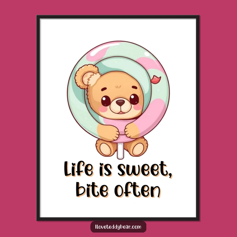 Funny Free Printable Teddy Bear Lollipop Wall Art - Whimsical Downloadable Decor