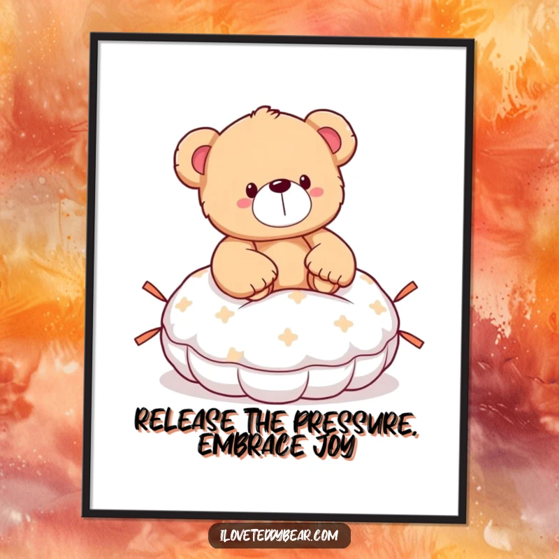 Funny Free Printable Wall Art: A teddy bear accidentally sitting on a whoopee cushion, creating comical surprise and laughter.