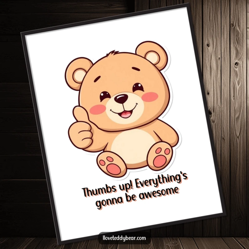 Funny Free Printable Wall Art: Teddy bear giving a big thumbs up with a wide, toothy smile, a positive decoration.