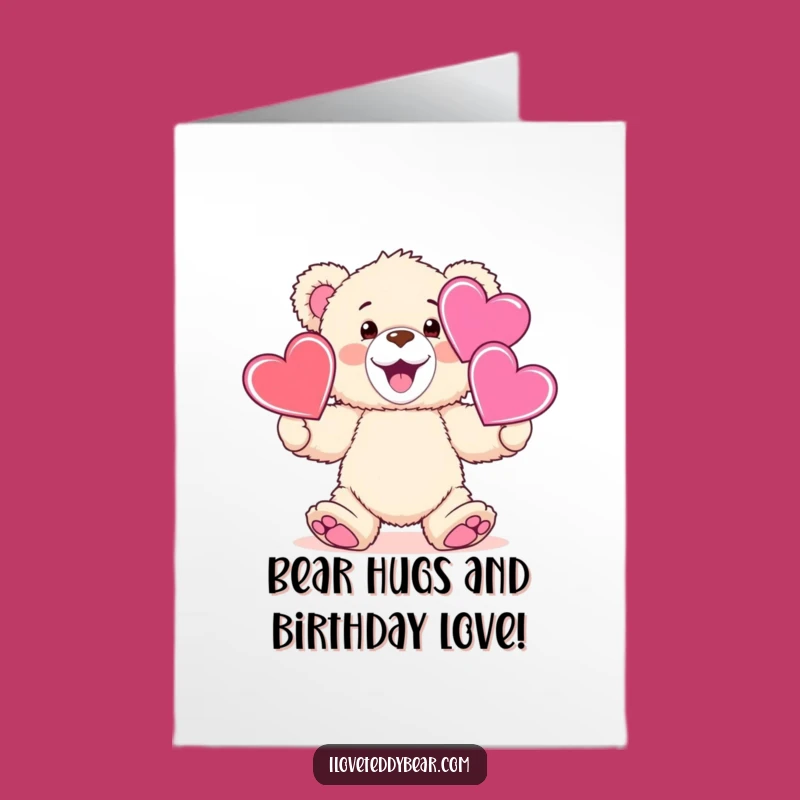 Free Printable Birthday Card: Teddy Bear Juggling Hearts, Funny Downloadable Gift