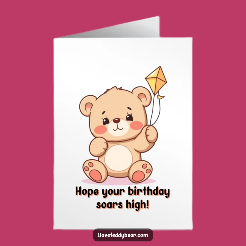 Free Printable Birthday Card: Determined Teddy Kite Struggle - Funny Downloadable Wish!