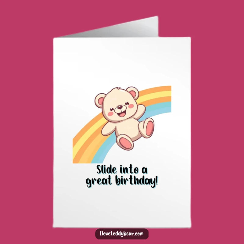 Free Printable Funny Teddy Bear Rainbow Slide Birthday Card - Joyful Downloadable Gift