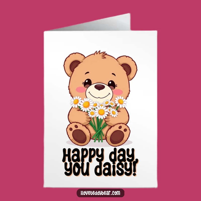 Free Printable Birthday Card: Goofy Teddy Bear & Daisies - Downloadable Sweet Gift