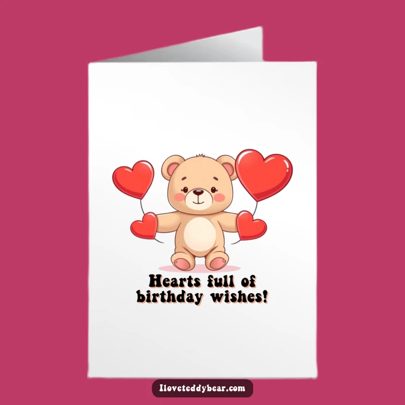 Free Printable Funny Teddy Bear Birthday Card - Adorable Juggling Hearts Downloadable Gift