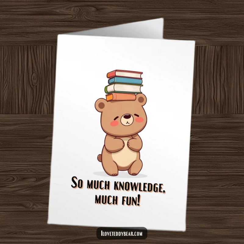 Funny Free Printable Birthday Card: Bear giggling while balancing books on its head.