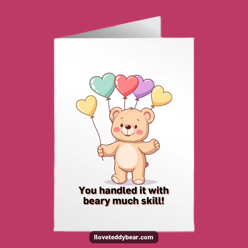 Free Printable Congrats Card: Teddy Bear Balloon Juggler, Downloadable Joyful Gift
