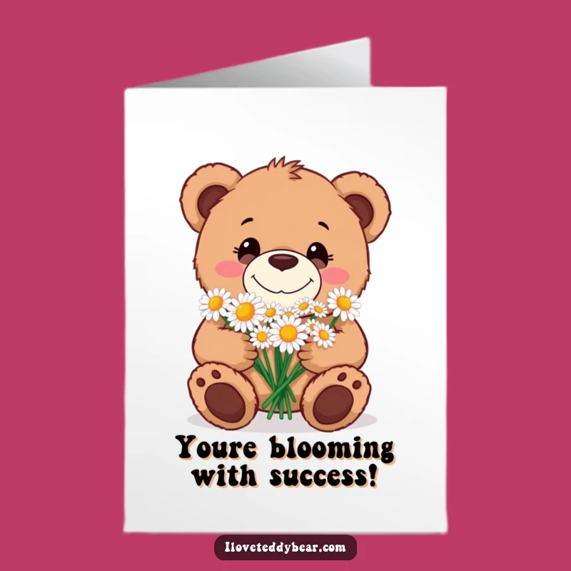 Free Printable Congrats Card: Teddy Bear's Daisy Surprise - Downloadable Cheerful Gift