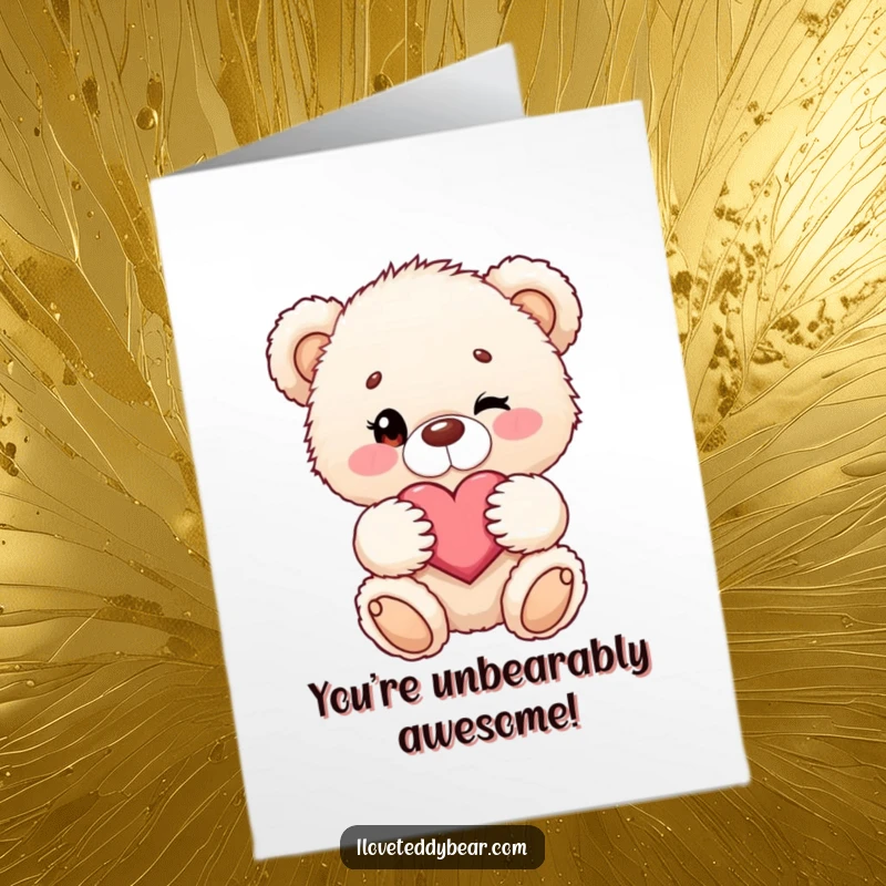 Funny Free Printable Congratulations Card: A fluffy teddy bear winks and holds a sweet heart.