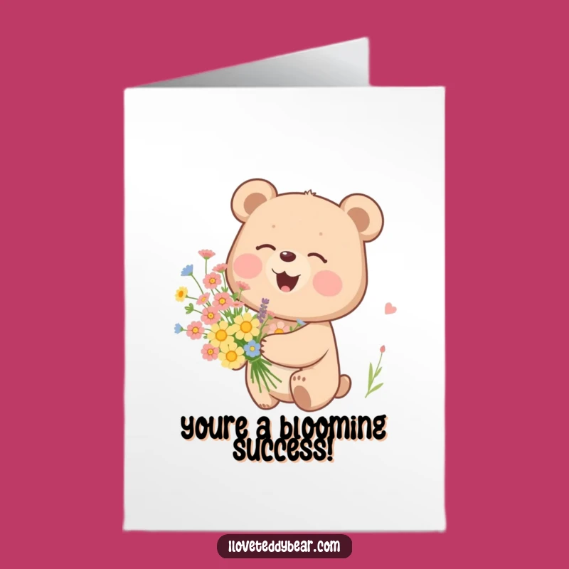 Free Printable Congrats Card: Giggling Bear & Flowers, Charming Downloadable for Any Achievement