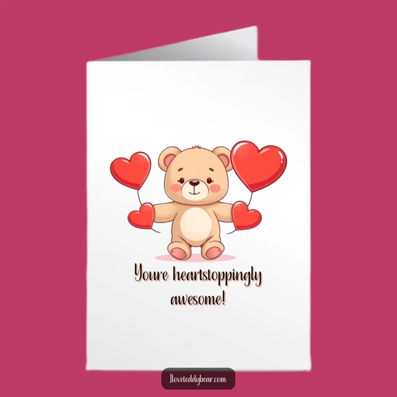 Free Printable Teddy Bear Juggling Hearts Congratulations Card - Funny Downloadable Celebration Gift