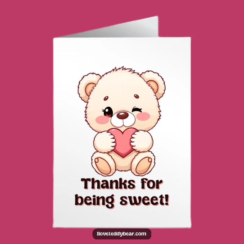 Free Printable Thank You Card: Winking Bear with Heart Funny Downloadable Gift
