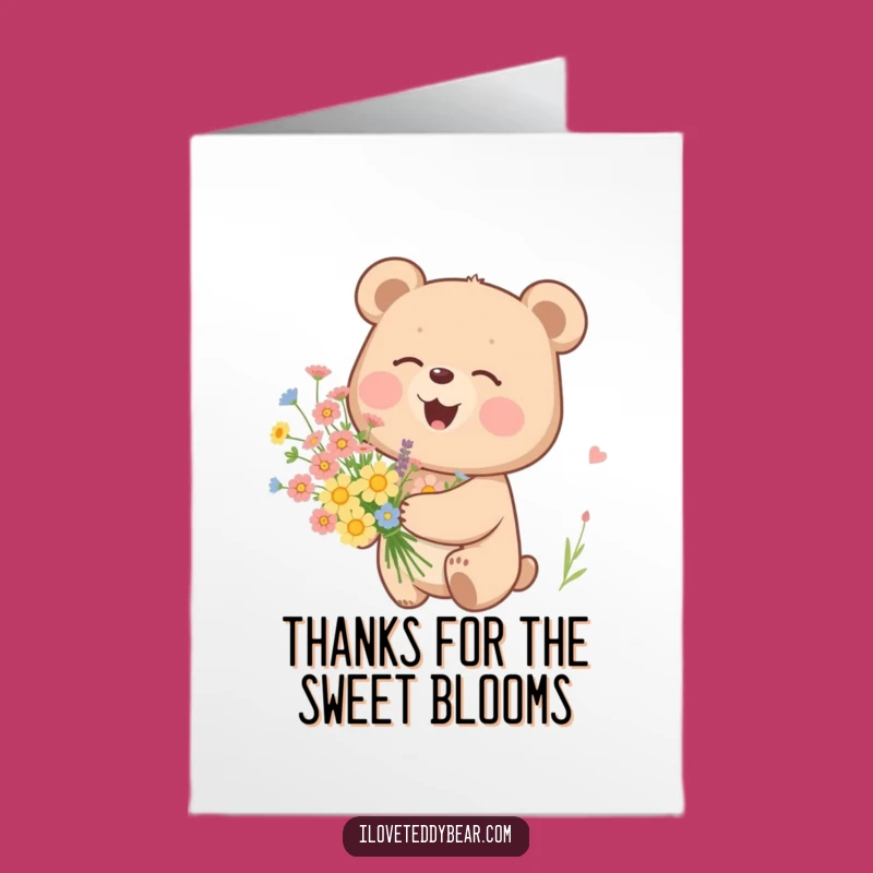 Free Printable Thank You Card: Giggling Bear & Flowers, Sweet Downloadable to Show Gratitude