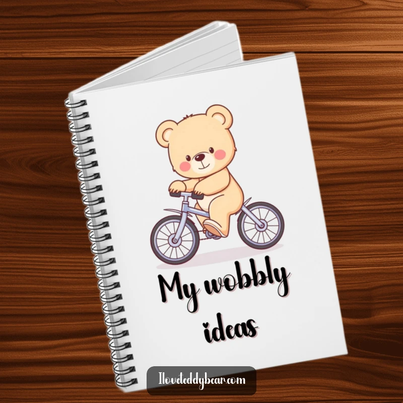 Funny Notebook cover with a teddy bear precariously balanced on a tiny unicycle, ready to hold your notes and brilliant ideas.