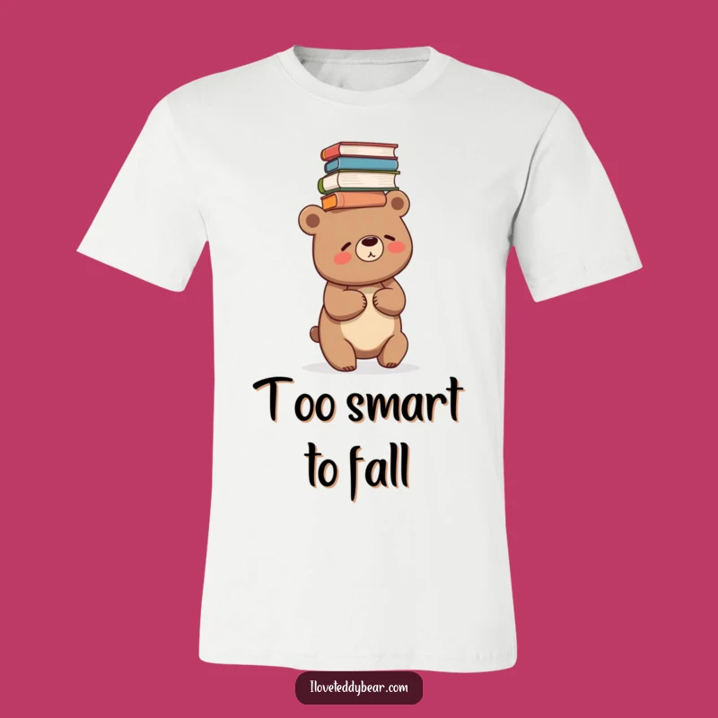 Funny Giggling Bear Book Stack T-Shirt - Smart Humor for Book Lovers