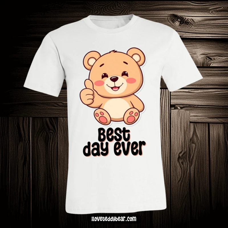 Funny t-shirt with a cheerful teddy bear giving a thumbs up and a toothy smile, symbolizing positivity and success.