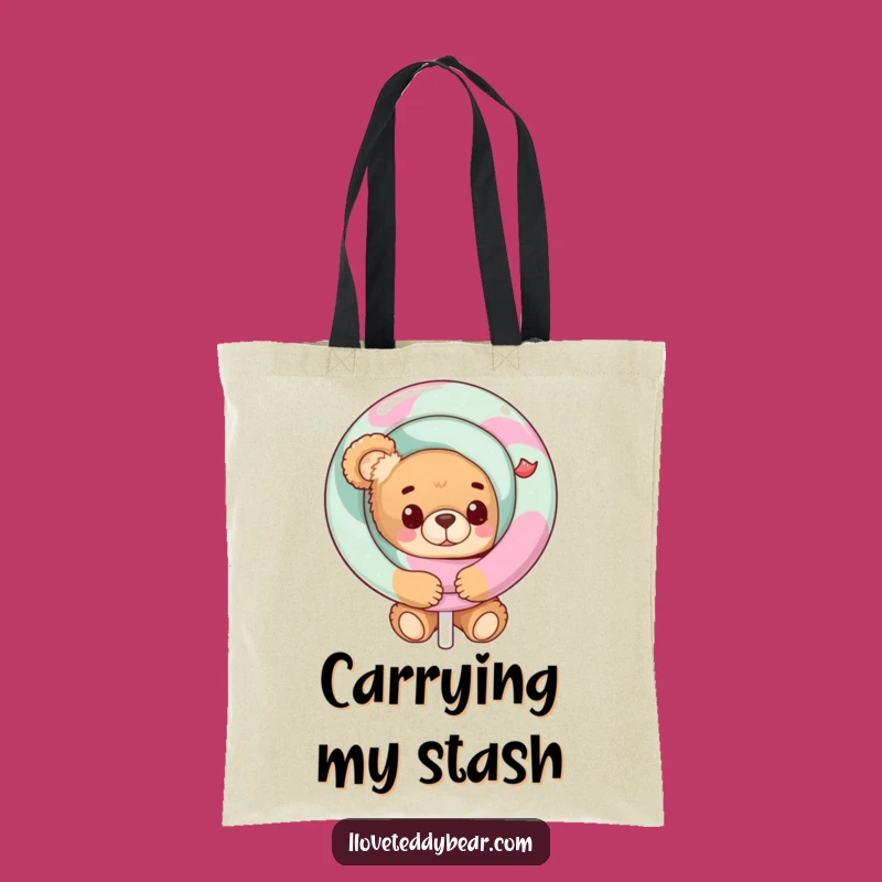 Funny Teddy Bear Lollipop Peek Tote Bag: Carry Your Sweetness!