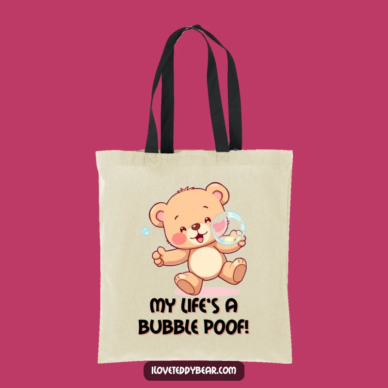 Funny Teddy Bear Bubble Chase Tote Bag: Carry Your Fun - Ideal Eco-Friendly Gift